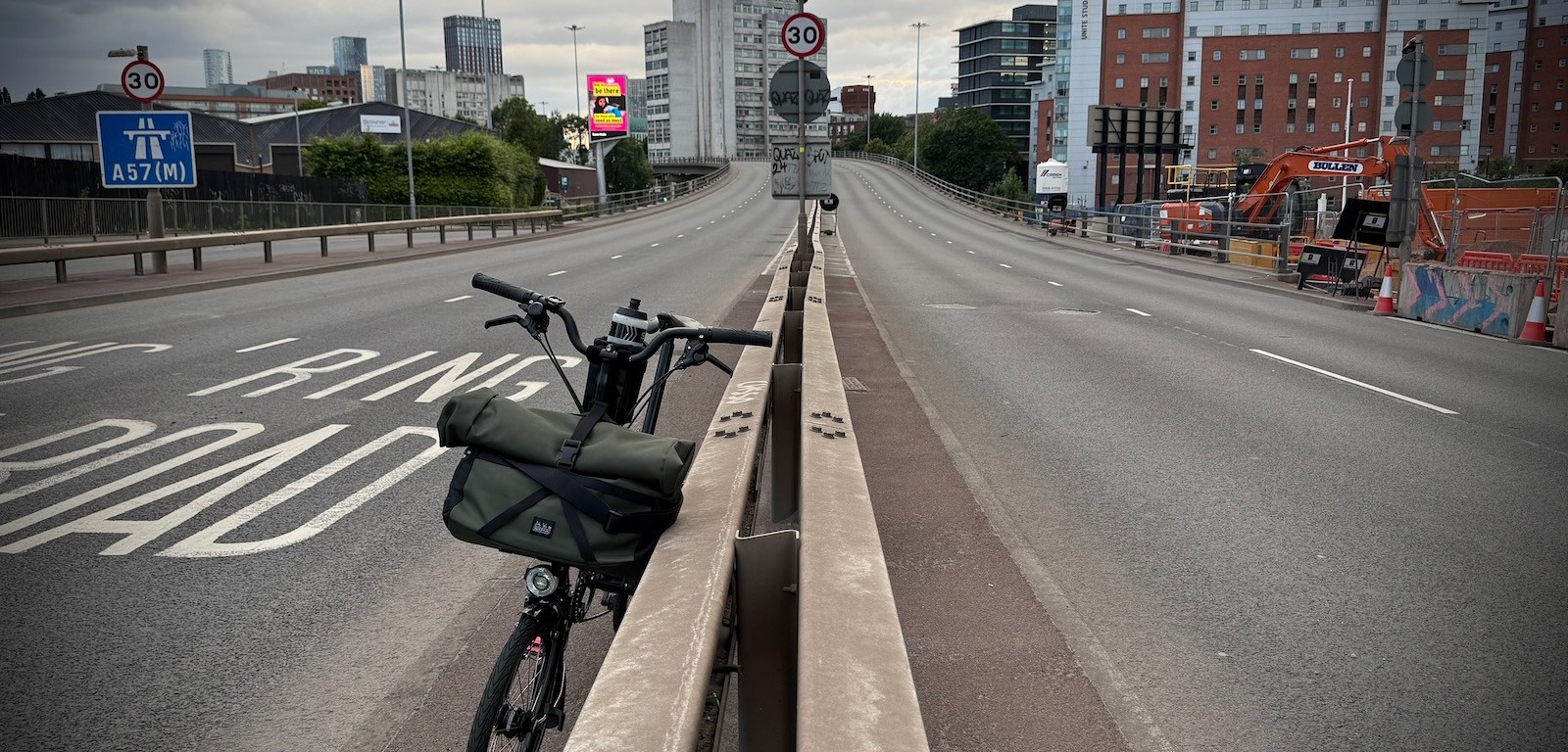 Bike check on the central reservation