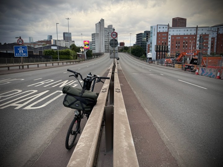 Bike check on the central reservation