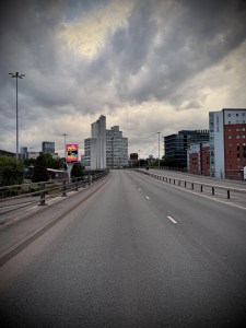 Looking back towards the UMIST Maths and Social Sciences Building