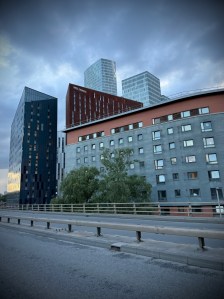Collection of apartment buildings, mostly housing students