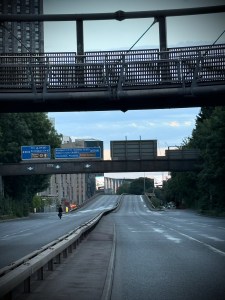 Someone else cycling along the Mancunian Way